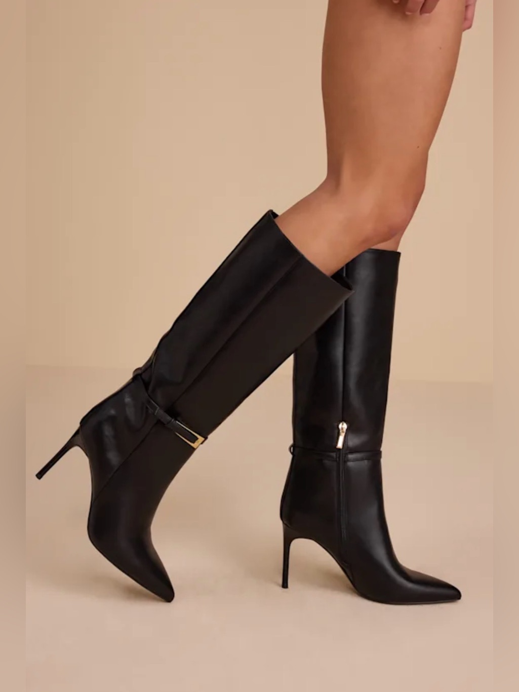 Nib Lulu’s Black Stiletto Knee-High Buckle Boots - 7.5
